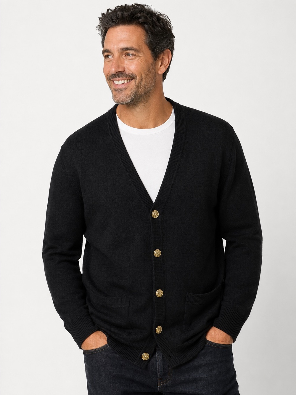 Gionfriddo Made in Italy Merino Wool Cardigan XL Black Button Front